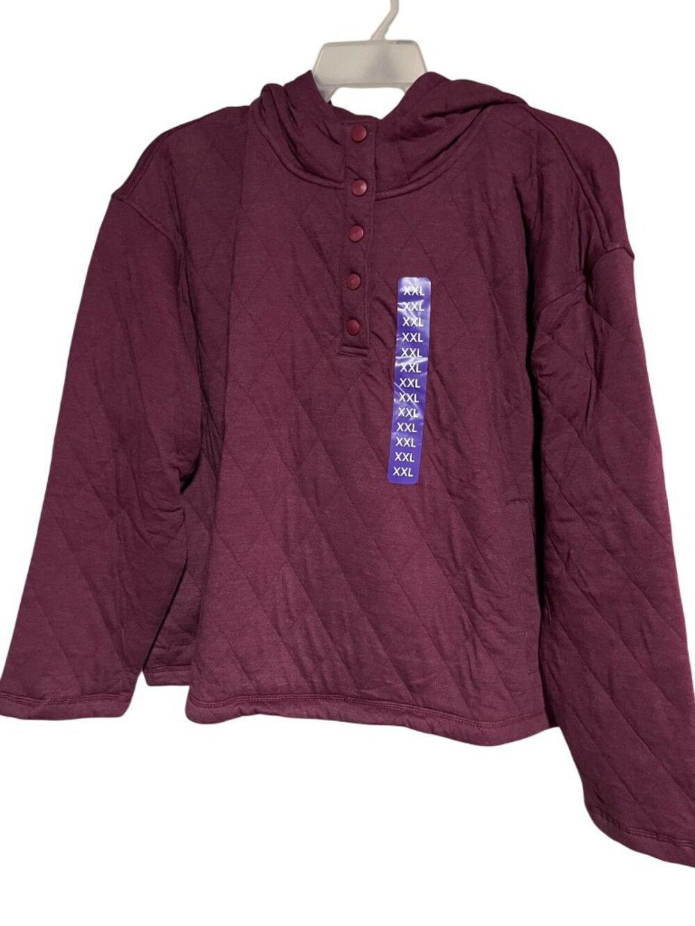 Lands End Womens Quilted Pullover Hoodie Sweatshirt Size XXL Red Burgandy